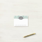 Individuelle Name Minze und Grau Damask Post-it Klebezettel (Auf Schreibtisch)