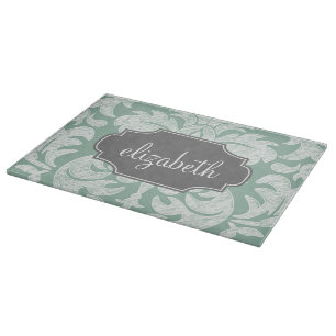Individuelle Name Minze und Grau Damask Schneidebrett