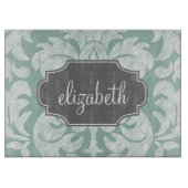 Individuelle Name Minze und Grau Damask Schneidebrett (Vorderseite)