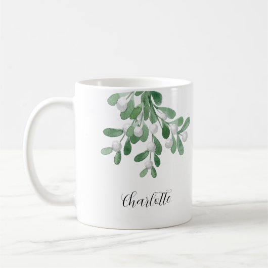Individuelle Name Mistletoe Greenery Kaffeetasse (Links)