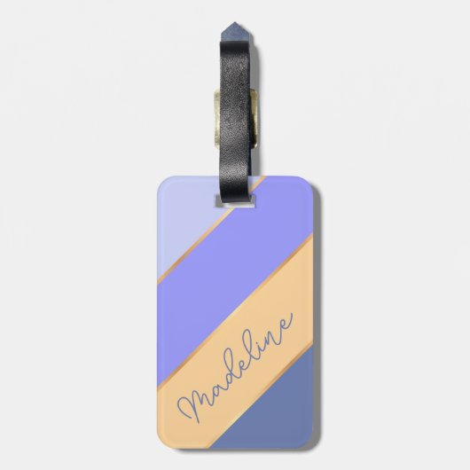 Individuelle Name mit blauem Violett-Lavendel-Gelb Gepäckanhänger (Rückseite vertikal)