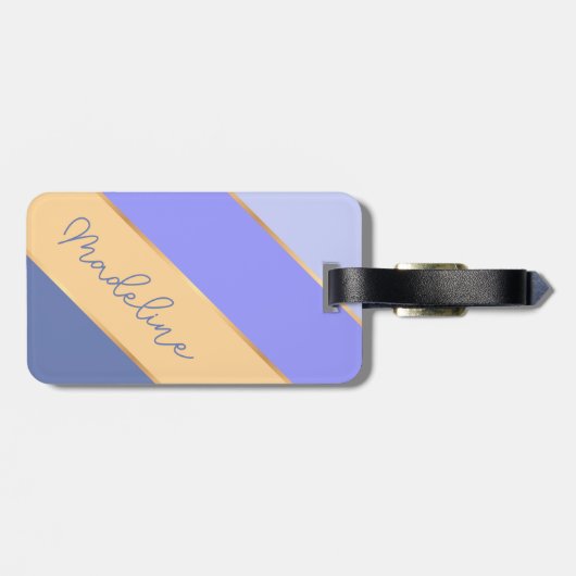 Individuelle Name mit blauem Violett-Lavendel-Gelb Gepäckanhänger (Rückseite horizontal)