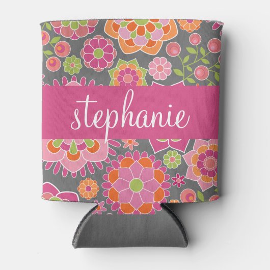 Individuelle Name mit farbenfrohen Frühlingsmuster Dosenkühler (Vorderseite)