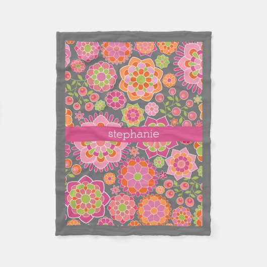 Individuelle Name mit farbenfrohen Frühlingsmuster Fleecedecke (Vorderseite)