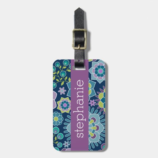 Individuelle Name mit farbenfrohen Frühlingsmuster Gepäckanhänger (Vorderseite vertikal)