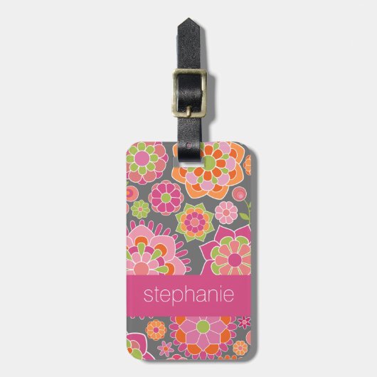 Individuelle Name mit farbenfrohen Frühlingsmuster Gepäckanhänger (Vorderseite vertikal)