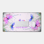 Individuelle Name mit farbenfrohen Schmetterlingen Schreibtischunterlage (Tastatur & Maus)