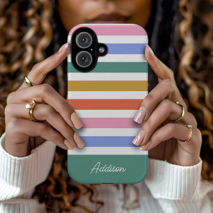 Individuelle Name mit farbigen Streifen iPhone 16 Hülle