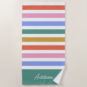 Individuelle Name mit farbigen Streifen Strandtuch (Vorderseite)