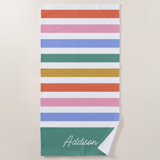 Individuelle Name mit farbigen Streifen Strandtuch (Vorderseite)