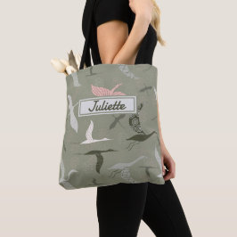 Individuelle Name mit Kranen auf Salbei Tasche
