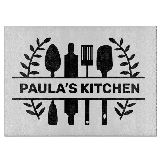 Individuelle Name mit Küchenutensilien Graphic Schneidebrett (Vorderseite)