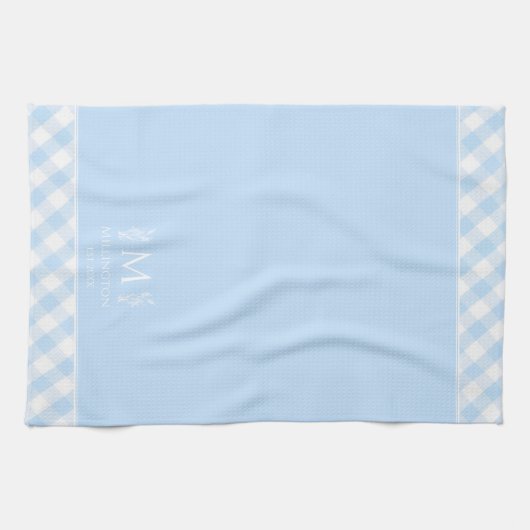 Individuelle Name Mit Monogramm Blue & White Gingh Geschirrtuch (Horizontal)