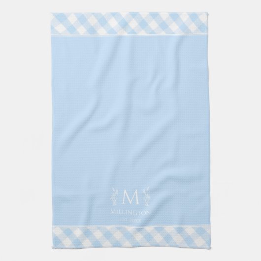 Individuelle Name Mit Monogramm Blue & White Gingh Geschirrtuch (Vertikal)