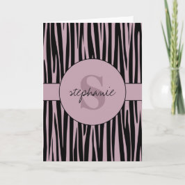 Individuelle Name Mit Monogramm Zebra streifen Karte