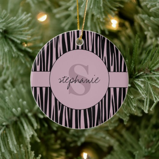 Individuelle Name Mit Monogramm Zebra streifen Keramik Ornament (Baum)
