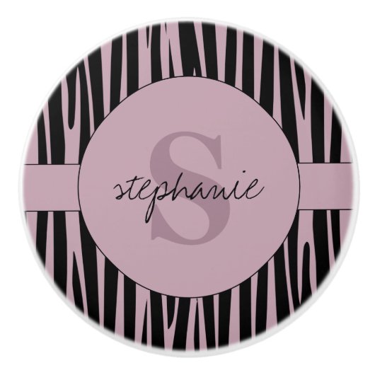Individuelle Name Mit Monogramm Zebra streifen Keramikknauf (Vorderseite)