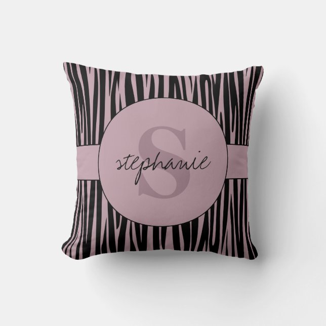 Individuelle Name Mit Monogramm Zebra streifen Kissen (Vorderseite)