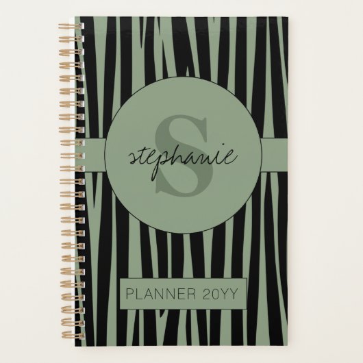 Individuelle Name Mit Monogramm Zebra streifen Planer (Vorderseite)
