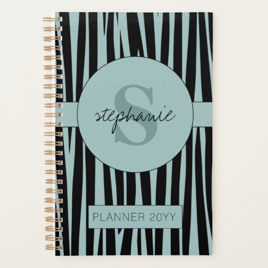 Individuelle Name Mit Monogramm Zebra streifen Planer (Vorderseite)