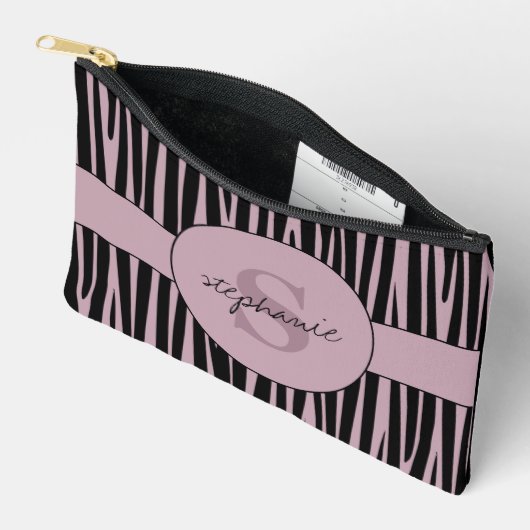 Individuelle Name Mit Monogramm Zebra streifen Zubehörtasche (Offen)