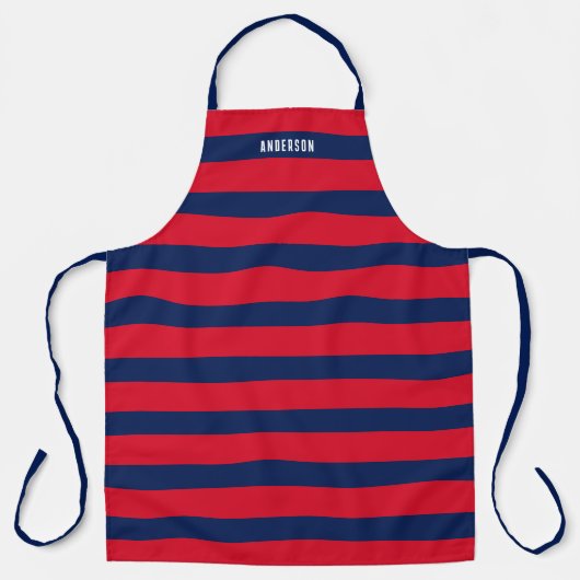 Individuelle Name mit Navy und Red Striping Muster Schürze (Vorderseite)