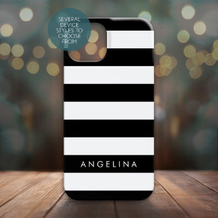 Individuelle Name mit schwarzem und weißem Streife iPhone 13 Mini Hülle
