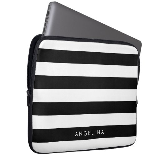 Individuelle Name mit schwarzem und weißem Streife Laptopschutzhülle (Vorne Rechts)