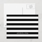 Individuelle Name mit schwarzem und weißem Streife Postkarte (Vorne/Hinten)