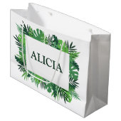 Individuelle Name mit tropischen Blätter Große Geschenktüte (Vorderseite Schrägansicht)