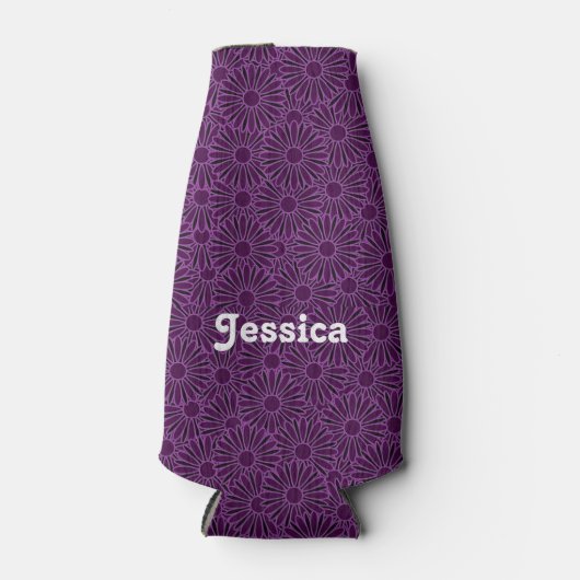 Individuelle Name mit violetten Blumen auf schwarz Flaschenkühler (Vorderseite)