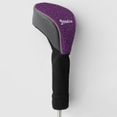 Individuelle Name mit violetten Blumen auf schwarz Golf Headcover (angewinkelt)