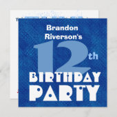 Individuelle Name Modern Kid's 12. Geburtstag Blue Einladung (Vorne/Hinten)