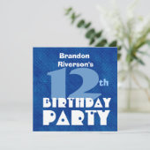 Individuelle Name Modern Kid's 12. Geburtstag Blue Einladung (Stehend Vorderseite)