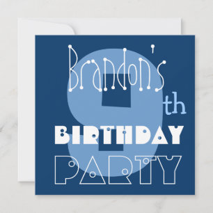 Individuelle Name Modern Kid's 9. Geburtstag Blau Einladung