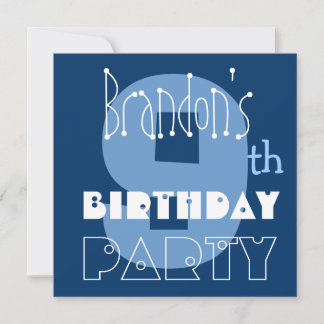 Individuelle Name Modern Kid's 9. Geburtstag Blau Einladung