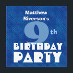 Individuelle Name Modern Kids 9th Birthday Blue W6 Einladung<br><div class="desc">Dieses zeitgenössische Design in Blau mit seinem großen und kühlen Text ist ein lustiger Weg, um die Leute zu einem 9. Geburtstag zu feiern. Text auf Einladung ist vollkommen anpassbar - Sie können mit verschiedenen Papiertypen experimentieren, indem Sie auf den Reiter "Einladungs-Optionen" oben rechts klicken. Ich empfehle dieses Design auf...</div>