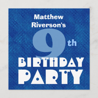 Individuelle Name Modern Kids 9th Birthday Blue W6 Einladung