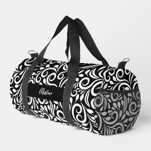 Individuelle Name Moderne Blumen Elegant Schwarz & Duffle Bag (Rechte Ecke)