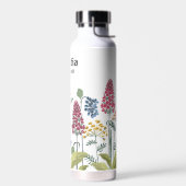 Individuelle Name Moderne Hochzeitsfeld-Blume Weiß Trinkflasche (Links)