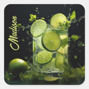 Individuelle Name Mojito Cocktail Quadratischer Aufkleber