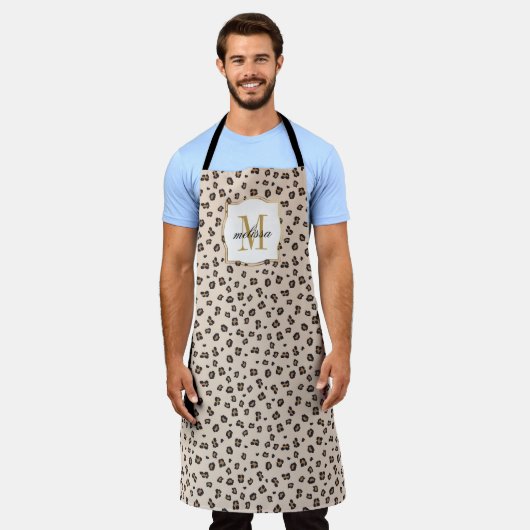 Individuelle Name Monogram Animal Print Script Adu Schürze (Getragen)