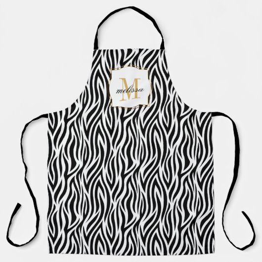 Individuelle Name Monogram Animal Print Zebra Adul Schürze (Vorderseite)