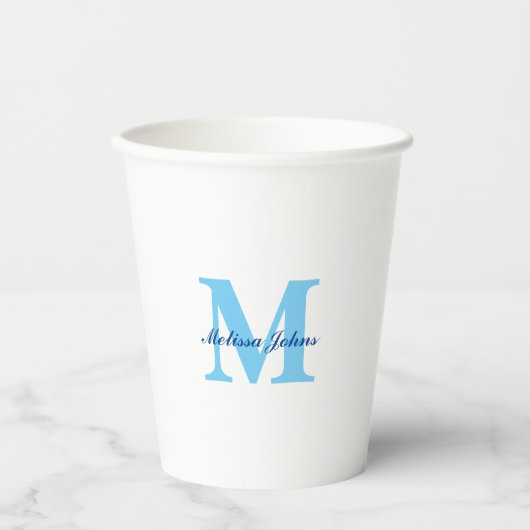 Individuelle Name Monogram Blue Baby Shows Geburts Pappbecher (Vorderseite)