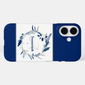 Individuelle Name Monogram Blue Floral Wreath Case-Mate iPhone Hülle (Rückseite (Horizontal))
