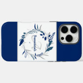 Individuelle Name Monogram Blue Floral Wreath Case-Mate iPhone Hülle (Rückseite (Horizontal))