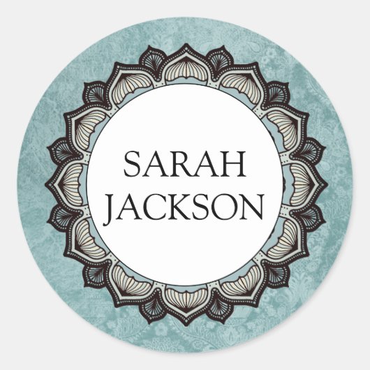 Individuelle Name Monogram Blue Gray Blume Petals Runder Aufkleber (Vorderseite)