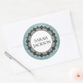 Individuelle Name Monogram Blue Gray Blume Petals Runder Aufkleber (Umschlag)
