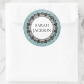 Individuelle Name Monogram Blue Gray Blume Petals Runder Aufkleber (Tasche)