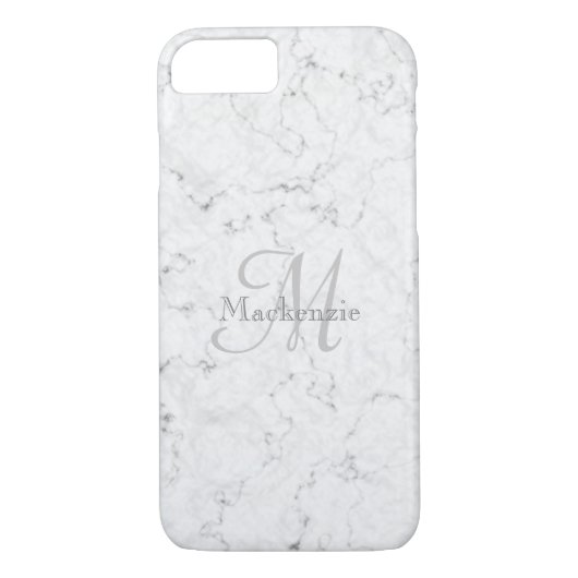 Individuelle Name Monogram Elegant Marmorgrau Case-Mate iPhone Hülle (Rückseite)